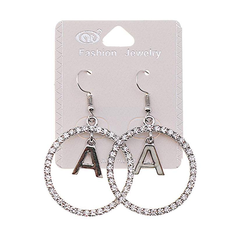 Silver Rhinestone Alphabet Earrings