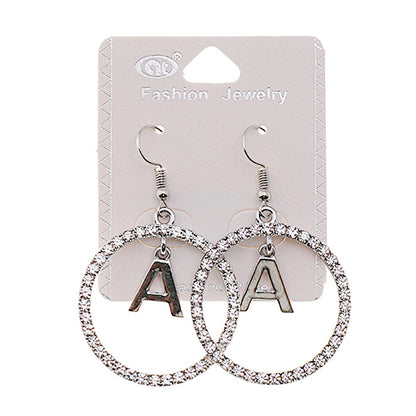 Silver Rhinestone Alphabet Earrings