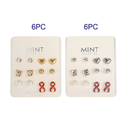 JAE37310 -  6 Pair Pink Ribbon Stud Earring Set