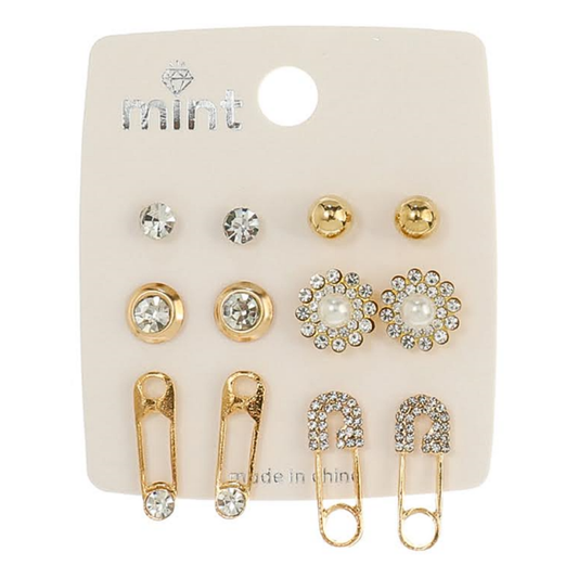 JAE38257 - 6 Pair Paperclip Stud Earring Set