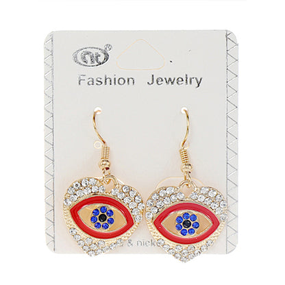 JAE38307 - Rhinestone Evil Eye Heart Earring