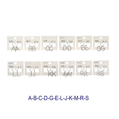 JAE38311S - 3 Pair Silver Alphabet Earring Set