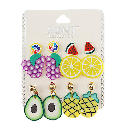 JAE38804 - 6 Pair Fruit Stud Earring Set