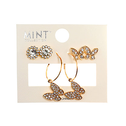 JAE38854 - 3 Pair Butterfly Earring Set