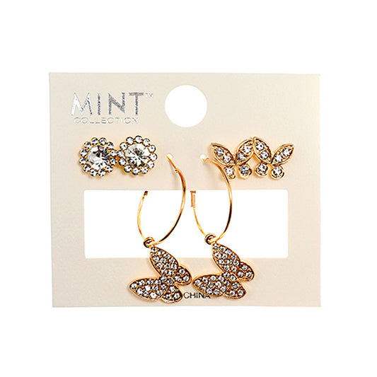 JAE38854 - 3 Pair Butterfly Earring Set