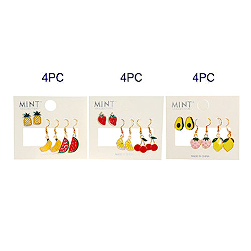 JAE38920 - 3 Pair Enamel Fruit Earring Set