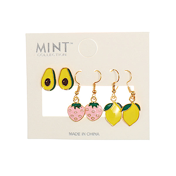 JAE38920 - 3 Pair Enamel Fruit Earring Set