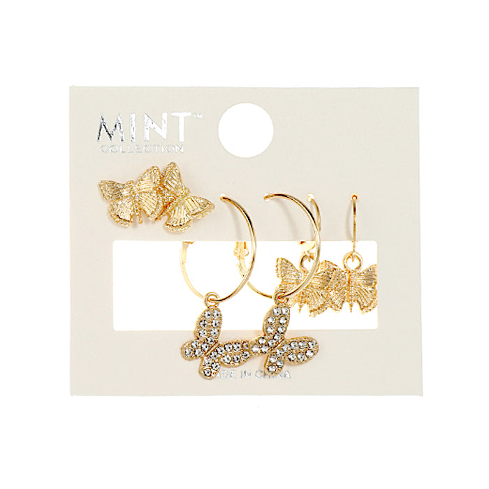 JAE38921 - 3 Pair Butterfly Earring Set