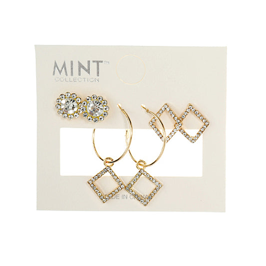 JAE38923 - 3 Pair Square Earring Set