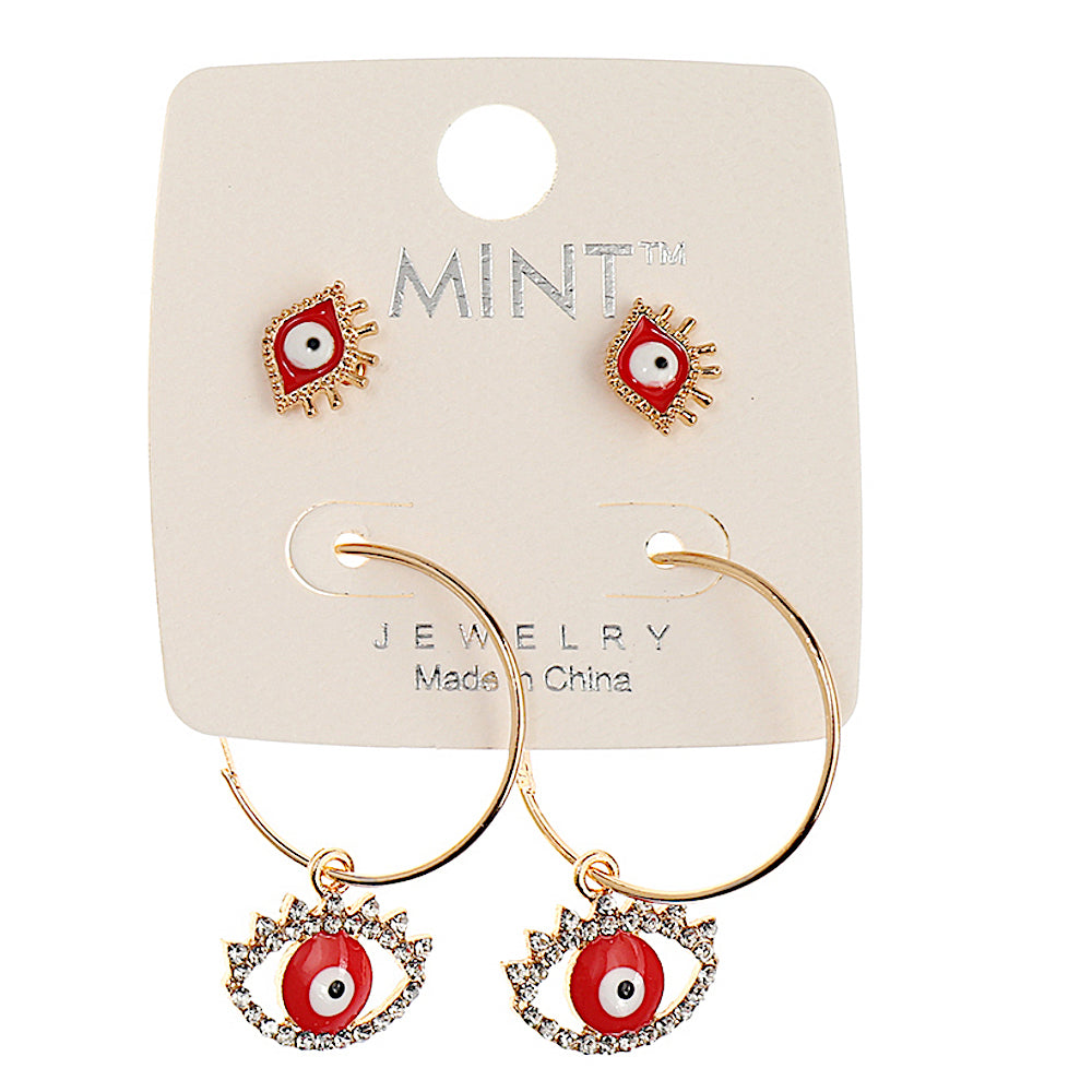 JAE40305 - Evil Eye Charm Hoop & Stud Set