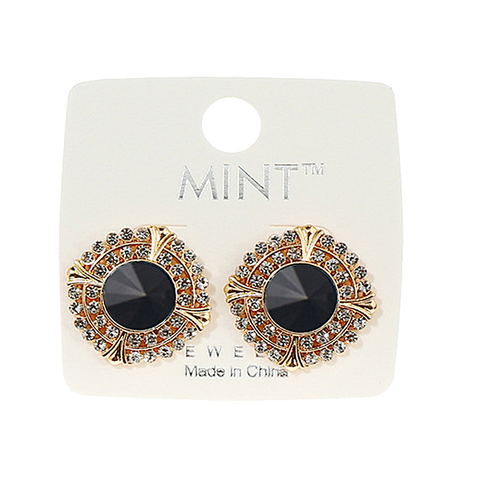 Black Crystal Halo Post Earring