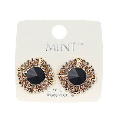 Black Crystal Halo Post Earring
