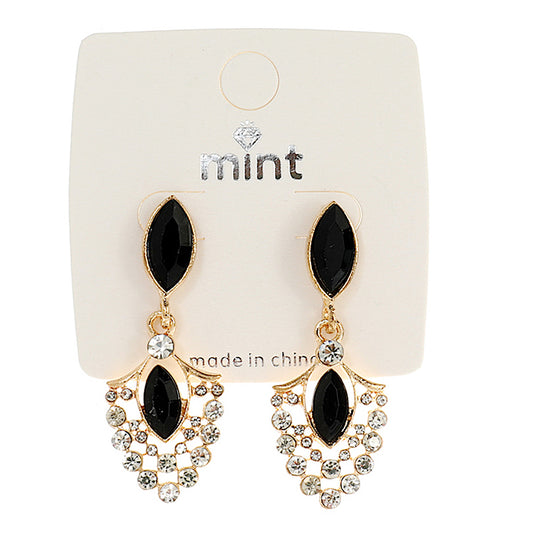 JAE40426BK - Black Rhinestone Drop Earring