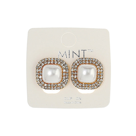 JAE40562C - Clip On Square Pearl Earring