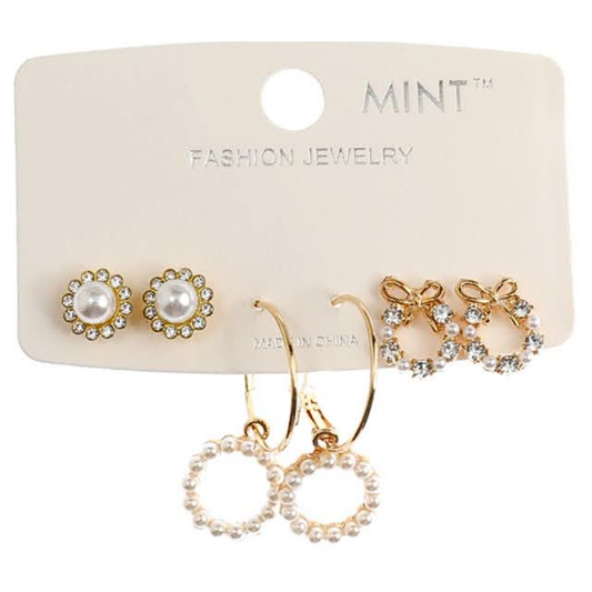 JAE40644 - 3 Pair Coquette Earring Set