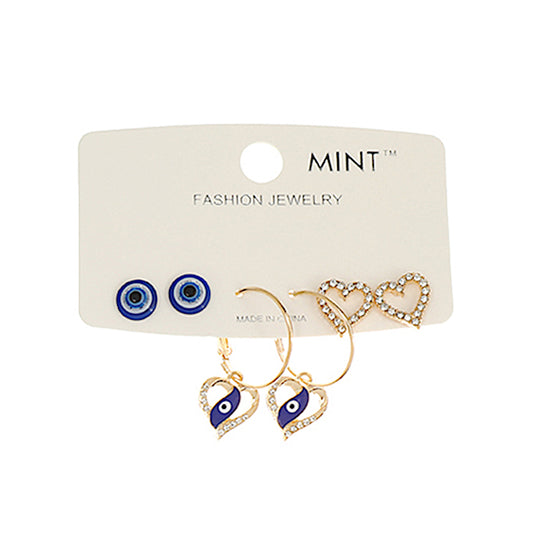 JAE40647 - 3 Pair Evil Eye Earring Set