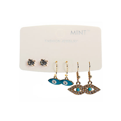 JAE40655 - 3 Pair Evil Eye Earring Set