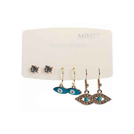 JAE40655 - 3 Pair Evil Eye Earring Set