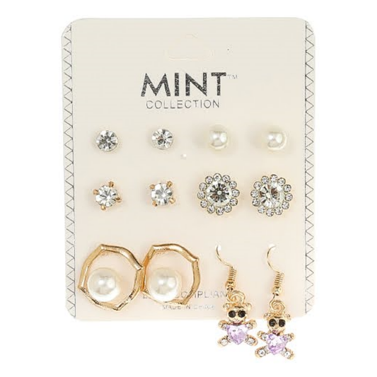 JAE40660 - 6 Pair Teddy Bear Earring Set