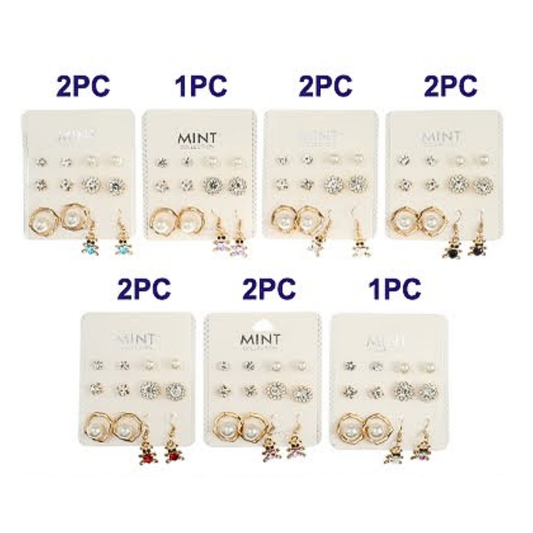 JAE40660 - 6 Pair Teddy Bear Earring Set