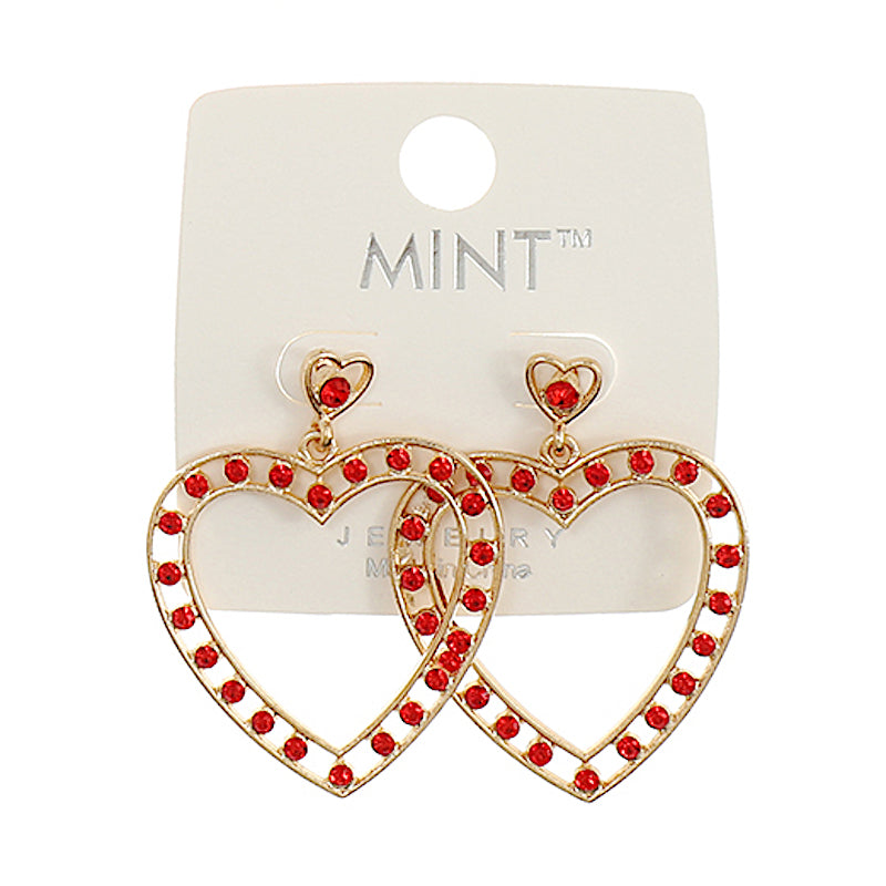 JAE40793-4C - Rhinestone Heart Earring