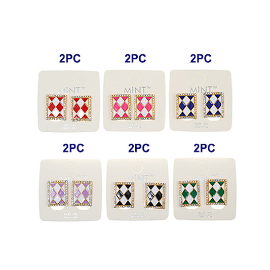 JAE41008C - Clip On Enamel Checkerboard Earring