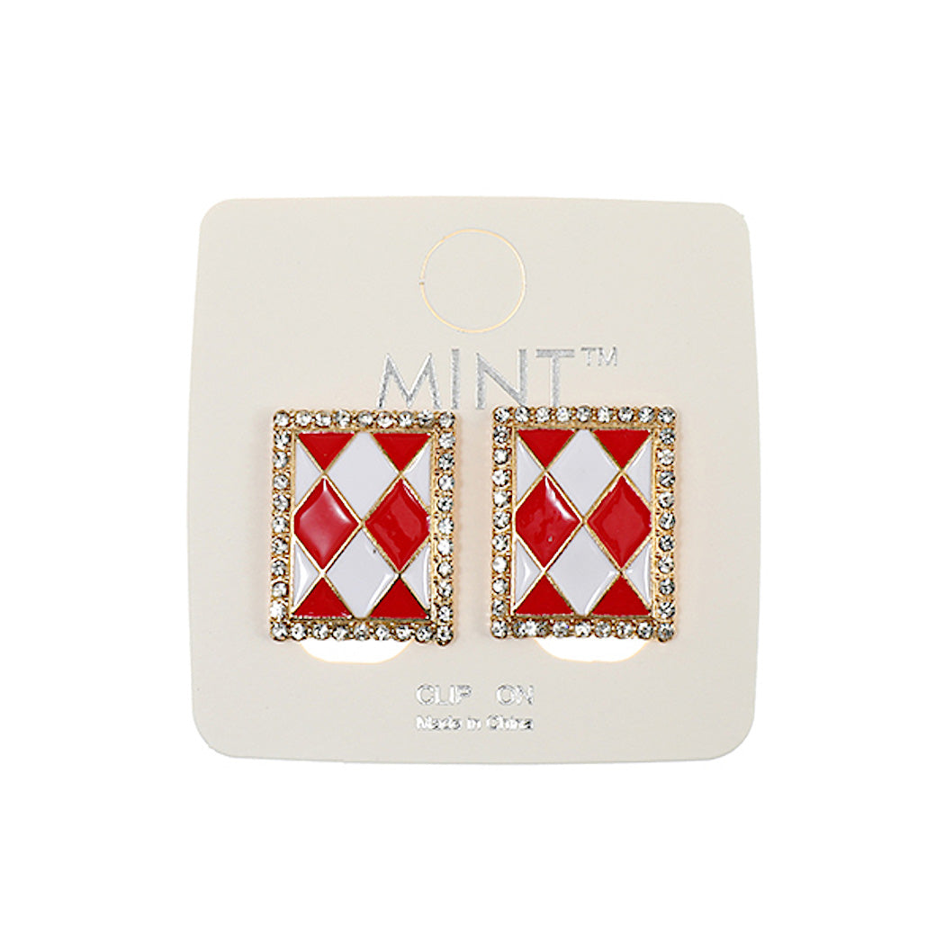 JAE41008C - Clip On Enamel Checkerboard Earring