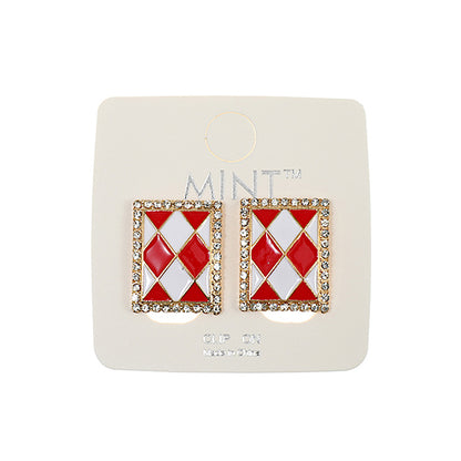 JAE41008C - Clip On Enamel Checkerboard Earring