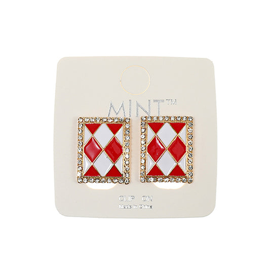 JAE41008C - Clip On Enamel Checkerboard Earring