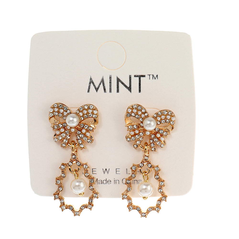 JAE41041 - Rhinestone Bow Drop Earring