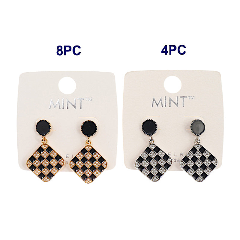 JAE42058 - Enamel Checkerboard & Pearl Earring