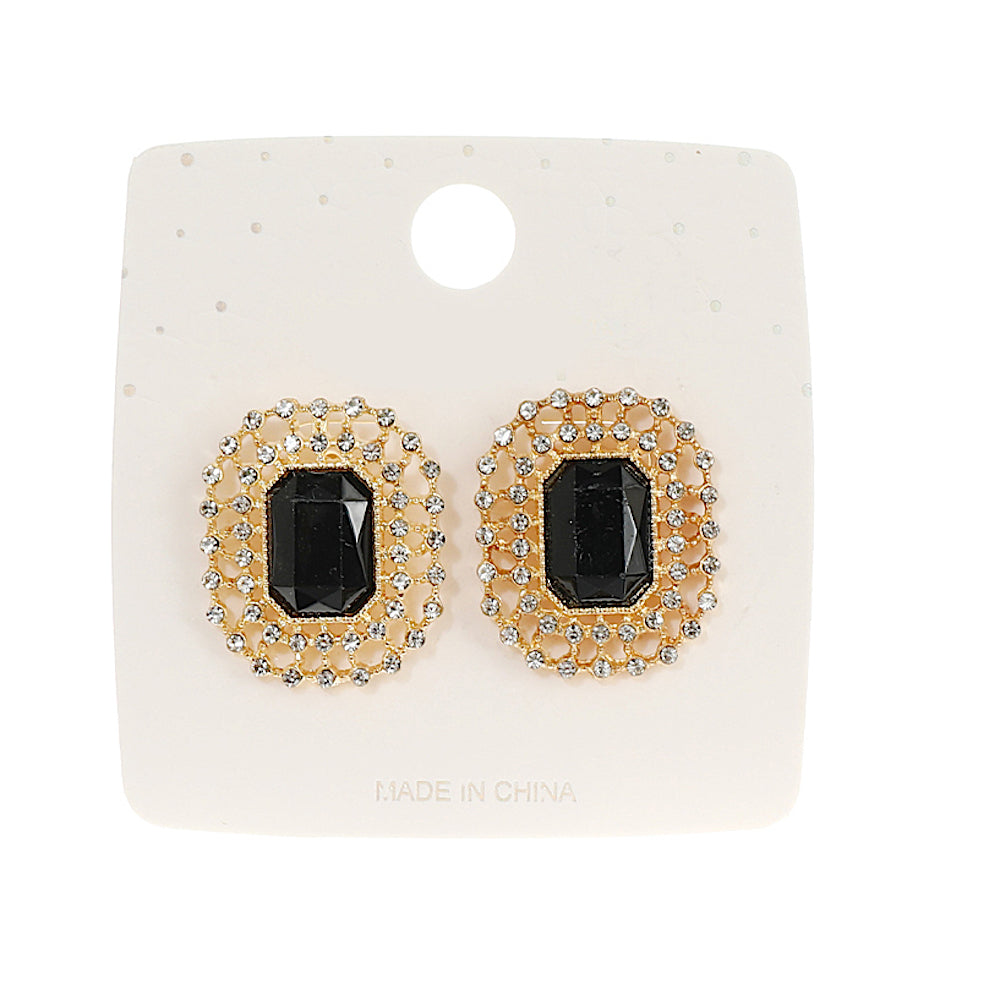 Black Rectangle Halo Post Earring