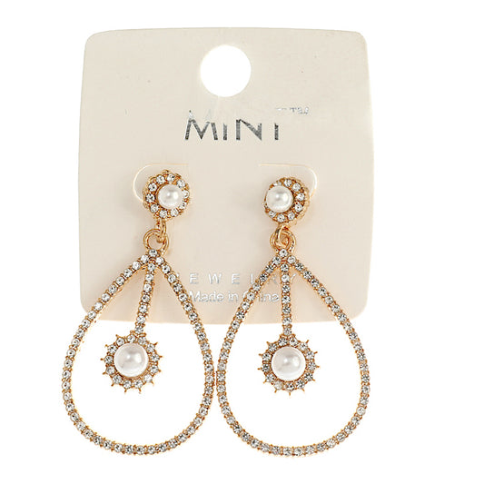 JAE42396 - Rhinestone & Pearl Drop Earring