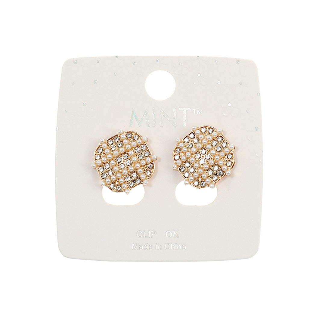 JAE42566C - Clip On Pearl Rhinestone Earring