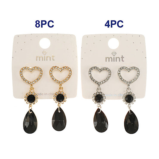 JAE42573BK - Rhinestone Heart Black Drop Earring