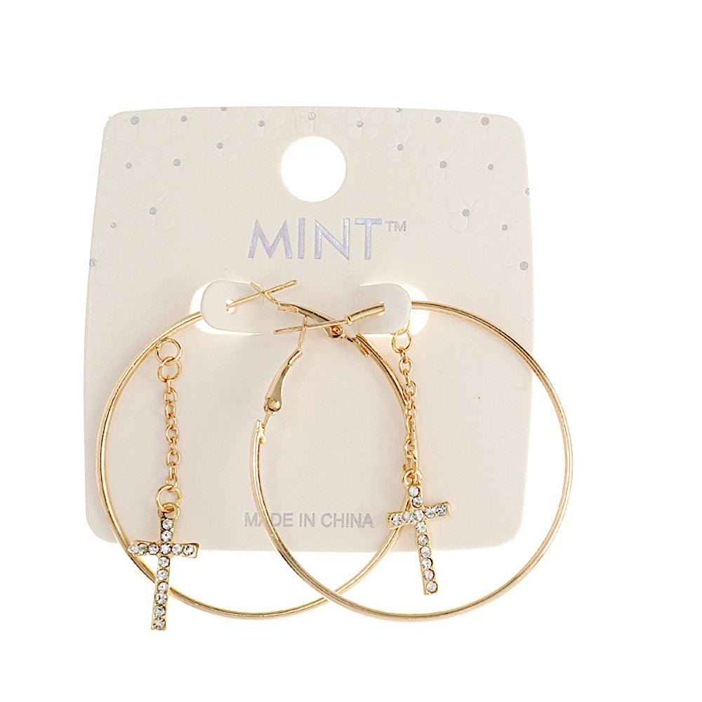 JAE42577-Rhinestone Cross Dangle Hoops