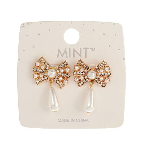 JAE42724 - Bow Pearl Drop Earring