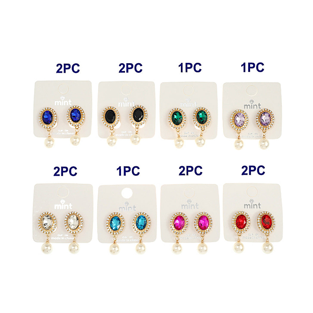 JAE42770C - Clip On Crystal Pearl Drop Earring