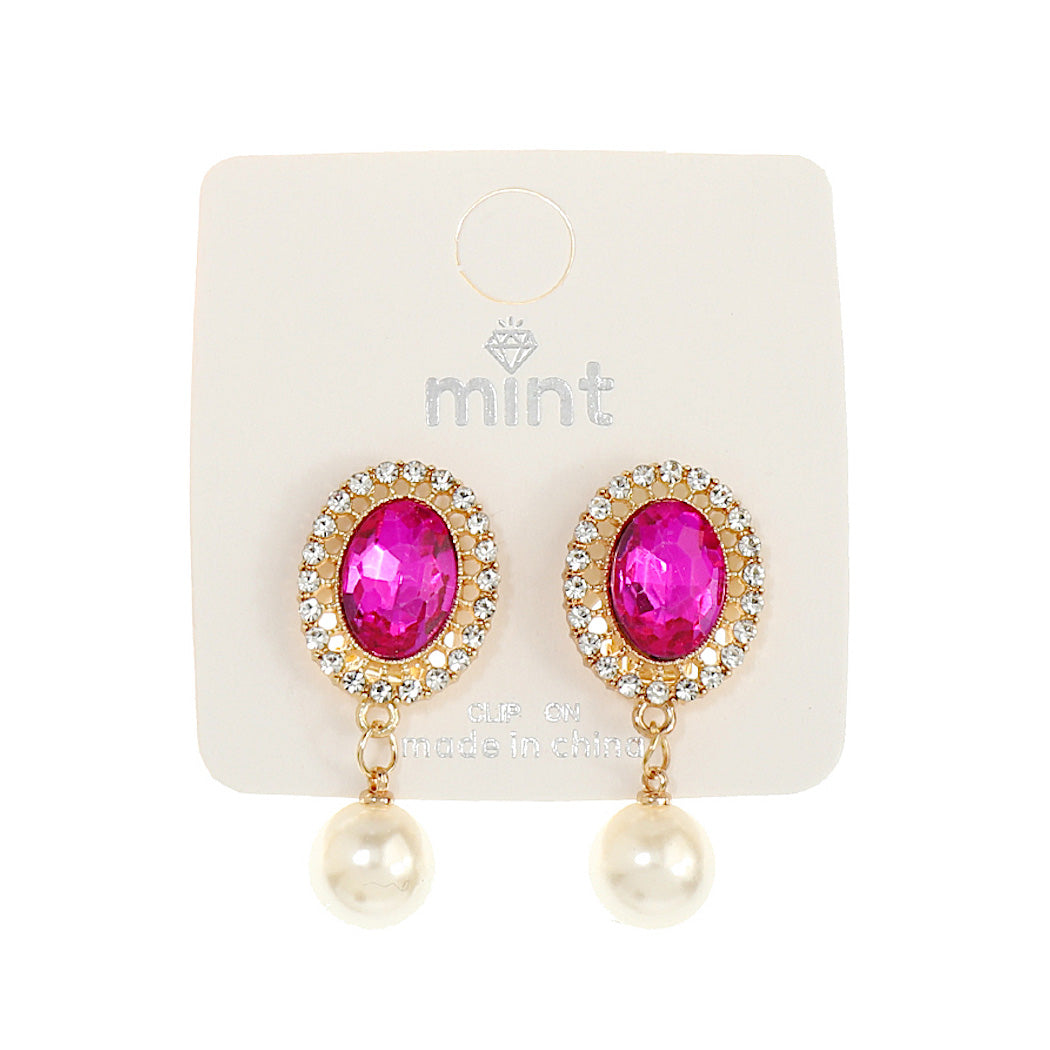 JAE42770C - Clip On Crystal Pearl Drop Earring