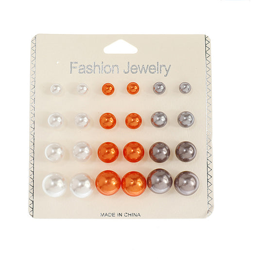 JAE42800 - 12 Pair Pearl Stud Earrings Set