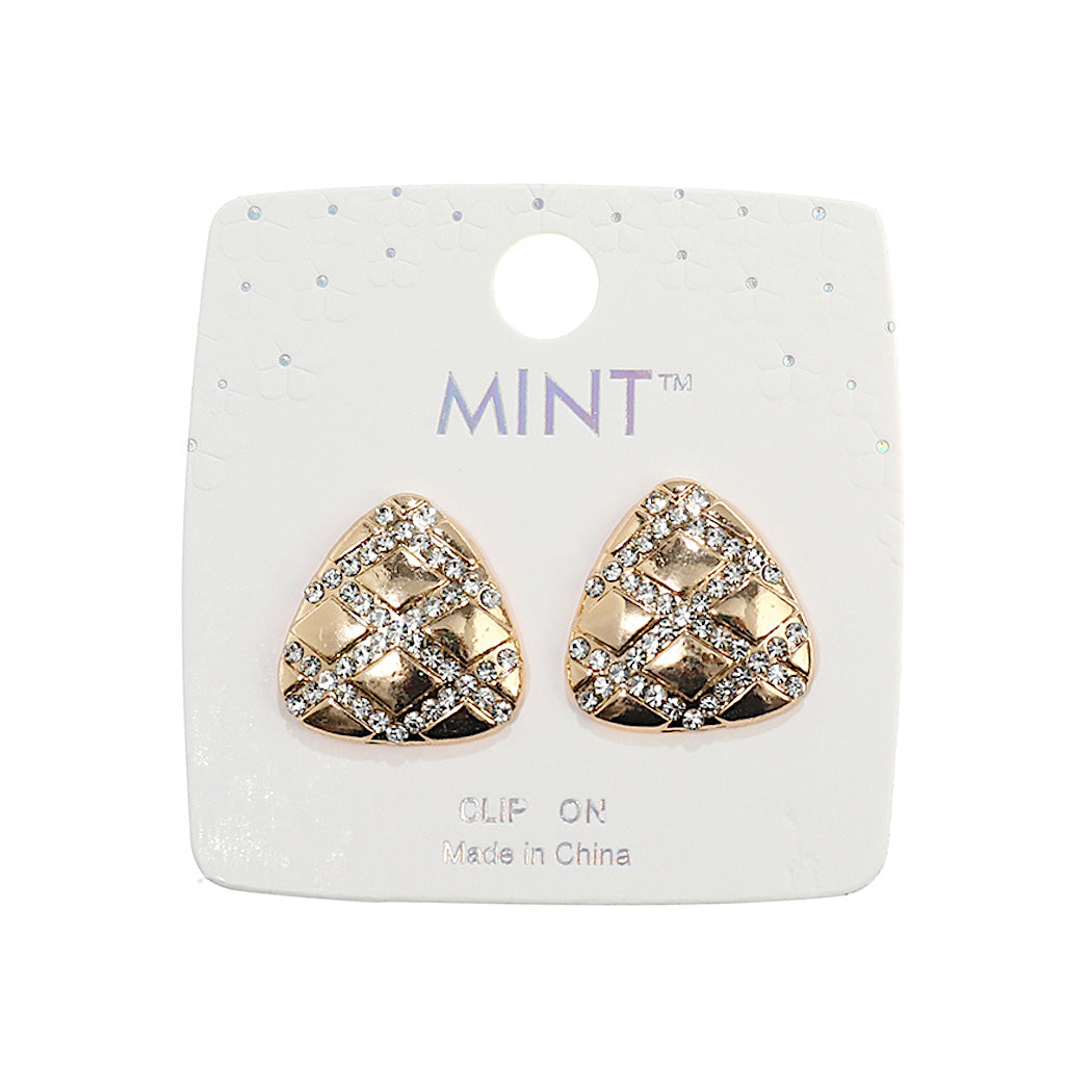 JAE43128C - Clip On Triangle Rhinestone Inlay Earring