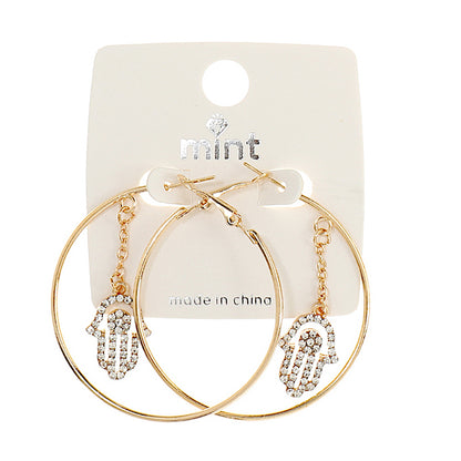 JAE43222-Rhinestone Hamsa Dangle Hoops