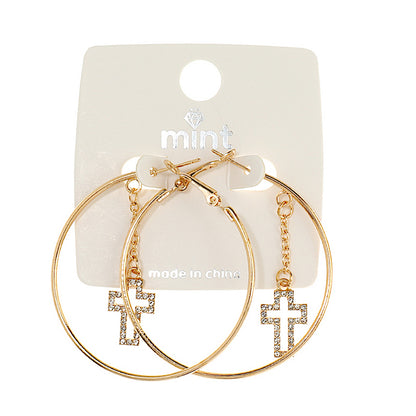 JAE43224-Rhinestone Cross Dangle Hoops