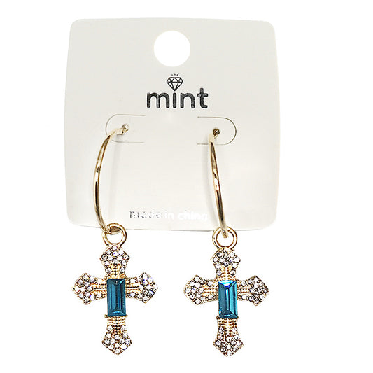 JAE43269 - Rhinestone Cross Hoops