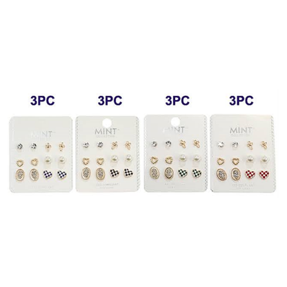 JAE43276 - 6 Pair Checkerboard Heart Earring Set