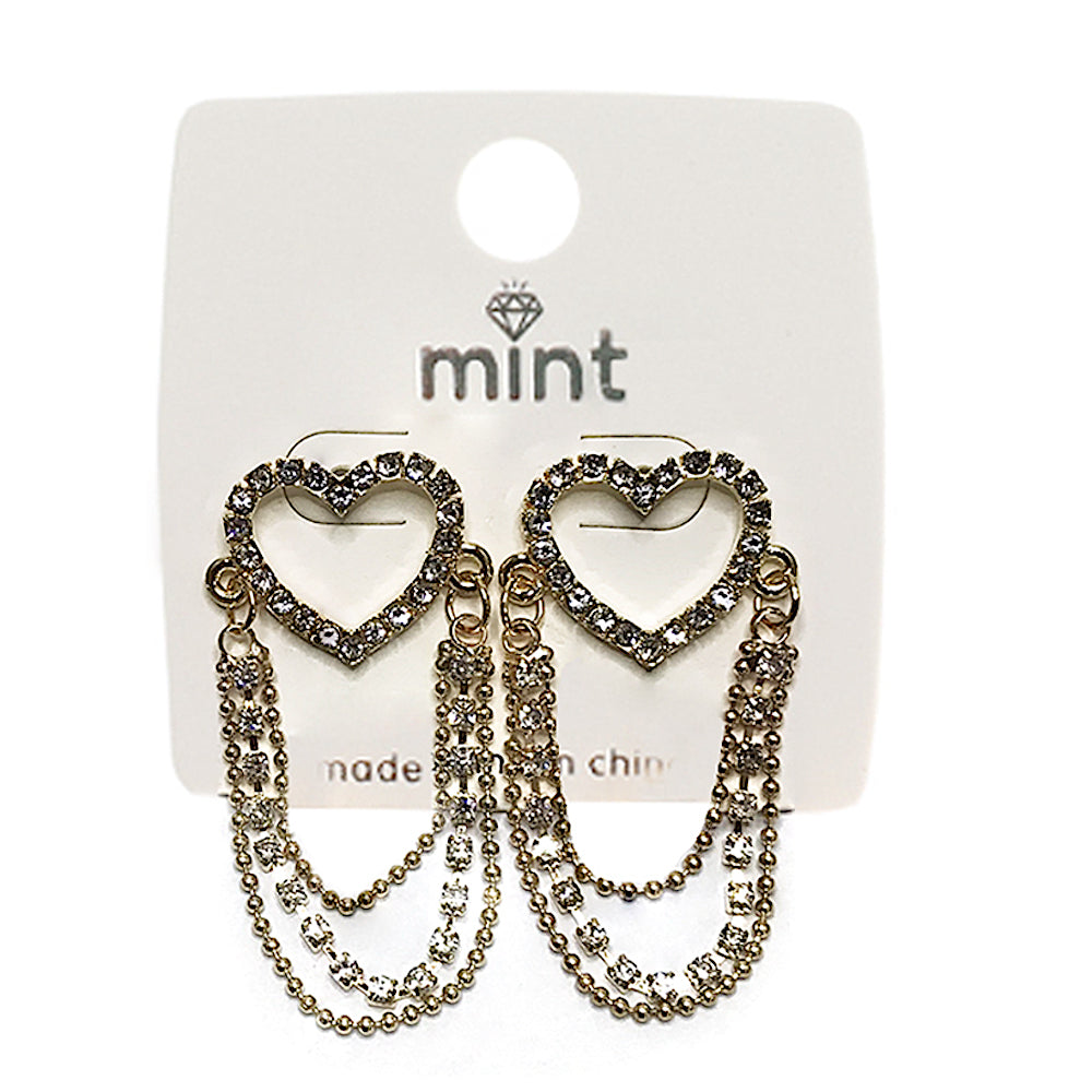 JAE43346 - Rhinestone Heart Chain Earring