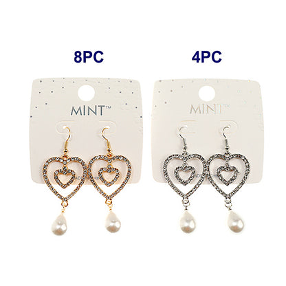 JAE43347 - Rhinestone Heart Pearl Drop Earring