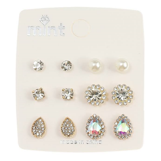 JAE43541 - 6 Pair Crystal Earring Set