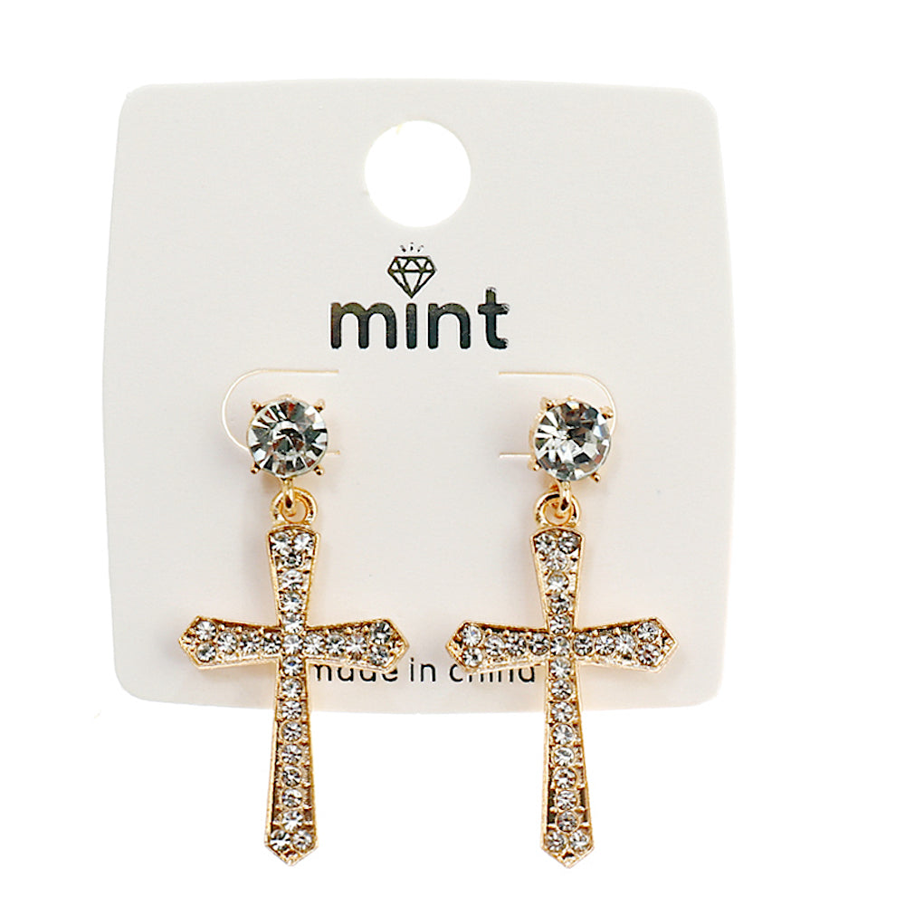 JAE43552 - Rhinestone Cross Earring