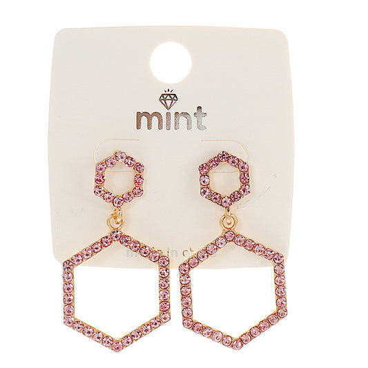 JAE43616 - Rhinestone Hexagon Earring